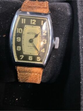 Ingram Wrist-o-Matic 1950s Men's Vintage-Style Brown Pigskin Strap Watch Rare